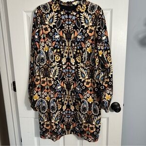 Boden size 16/18 floral paisley dress, multicolor, balloon sleeve, stretch, zip